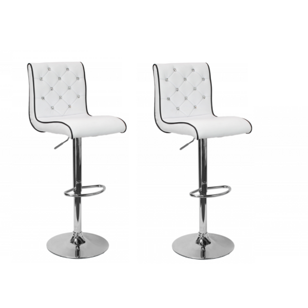 English Elm Faux Leather Crystal Tufted Swivel Barstools Set of 2 with Adjustable Chrome Pedestal White B011P546517