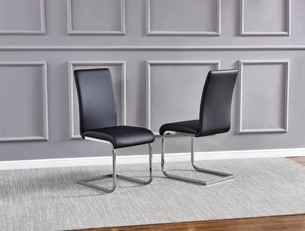 English Elm Faux Leather Parsons Dining Chairs with Polished Steel Frame for Modern Rooms Black/Silver B011P547207