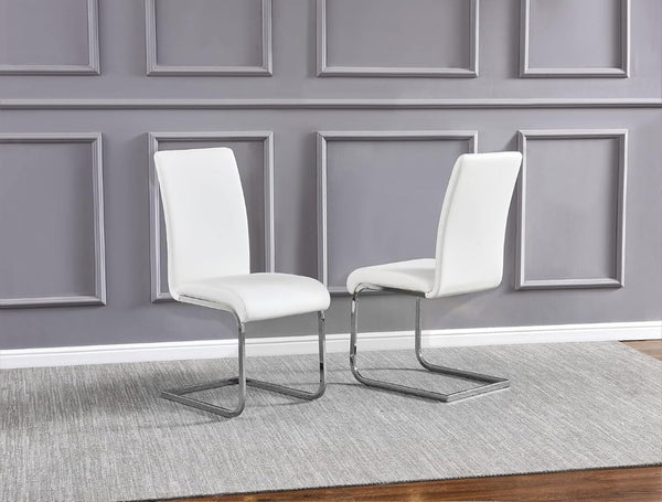 English Elm Faux Leather Parsons Dining Chairs with Polished Steel Frame for Modern Rooms White/Silver B011P547224