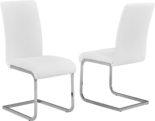 English Elm Faux Leather Parsons Dining Chairs with Polished Steel Frame for Modern Rooms White/Silver B011P547224