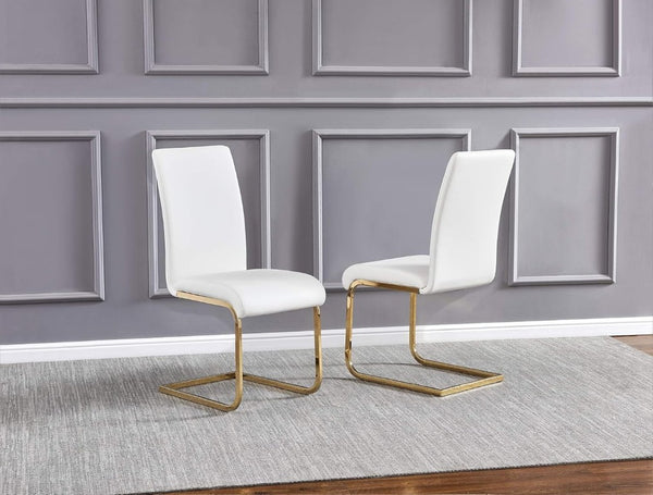 English Elm Faux Leather Parsons Dining Chairs with Gold Stainless Frame for Glam Modern Rooms White/Gold B011P547227
