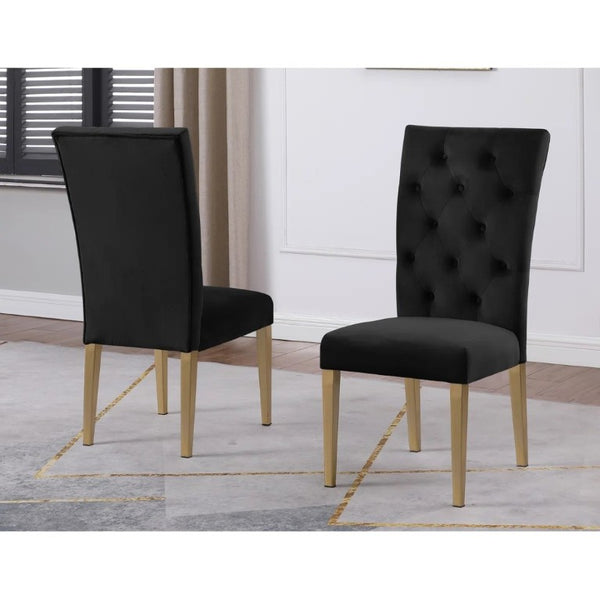 English Elm Velvet Button Tufted Dining Side Chairs with Brushed Gold Legs Glam Set of 2 B011P547234