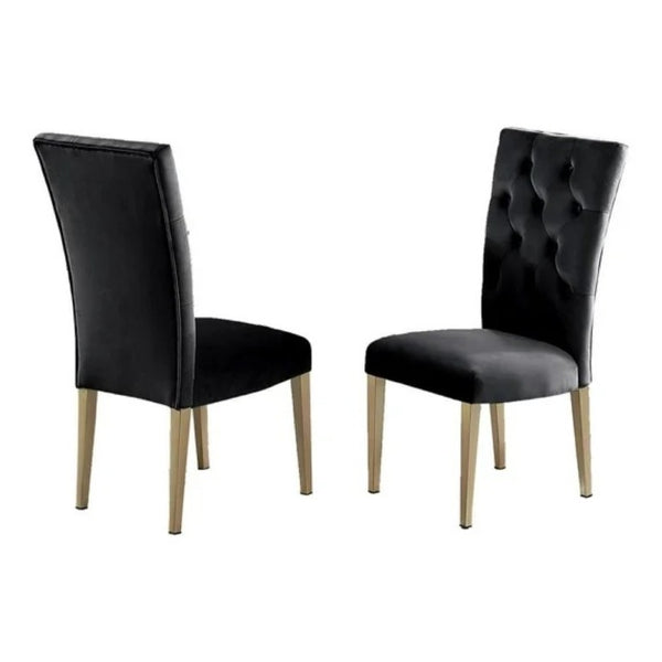 English Elm Velvet Button Tufted Dining Side Chairs with Brushed Gold Legs Glam Set of 2 B011P547234