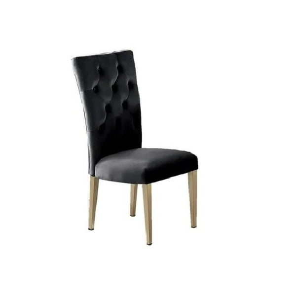English Elm Velvet Button Tufted Dining Side Chairs with Brushed Gold Legs Glam Set of 2 B011P547234