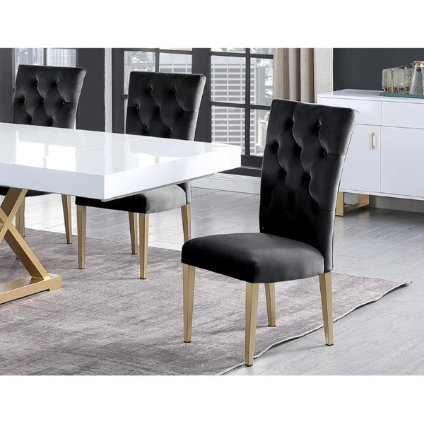 English Elm Velvet Button Tufted Dining Side Chairs with Brushed Gold Legs Glam Set of 2 B011P547234