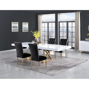 English Elm Velvet Button Tufted Dining Side Chairs with Brushed Gold Legs Glam Set of 2 B011P547234