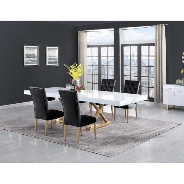 English Elm Velvet Button Tufted Dining Side Chairs with Brushed Gold Legs Glam Set of 2 B011P547234