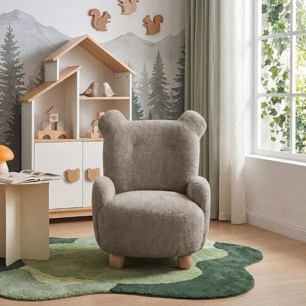 English Elm Beautiful Teddy Bear Kids Chair Chenille Upholstered Plywood Nursery Playroom Accent B011P548157
