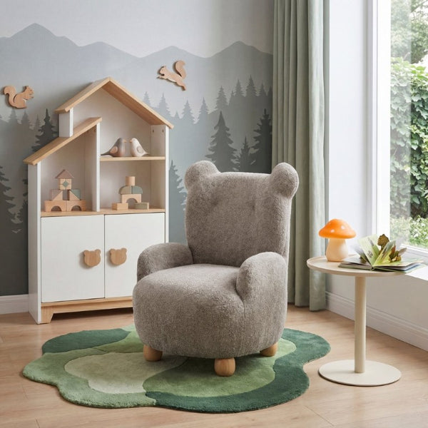 English Elm Beautiful Teddy Bear Kids Chair Chenille Upholstered Plywood Nursery Playroom Accent B011P548157