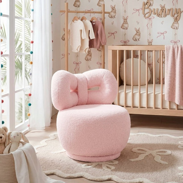 English Elm Luxury Boucle Kids Swivel Chair Bow Back Sculptural Seat for Playroom or Bedroom B011P548160