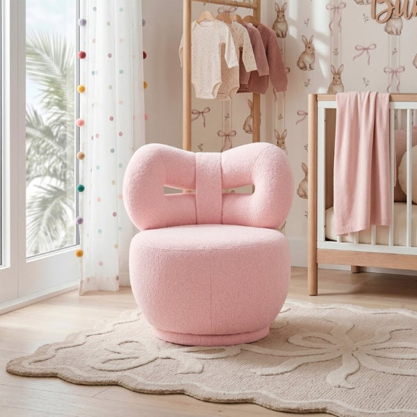 English Elm Luxury Boucle Kids Swivel Chair Bow Back Sculptural Seat for Playroom or Bedroom B011P548160