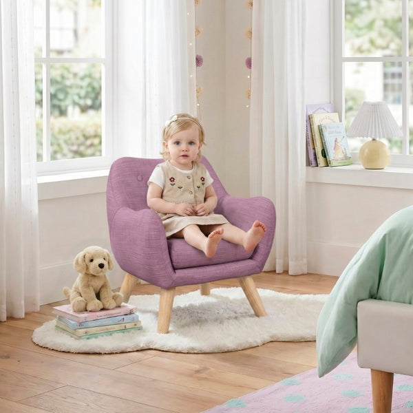 English Elm Comfortable Button Tufted Kids Armchair Plush Foam Seat Rubberwood Legs Playroom Ready B011P548186