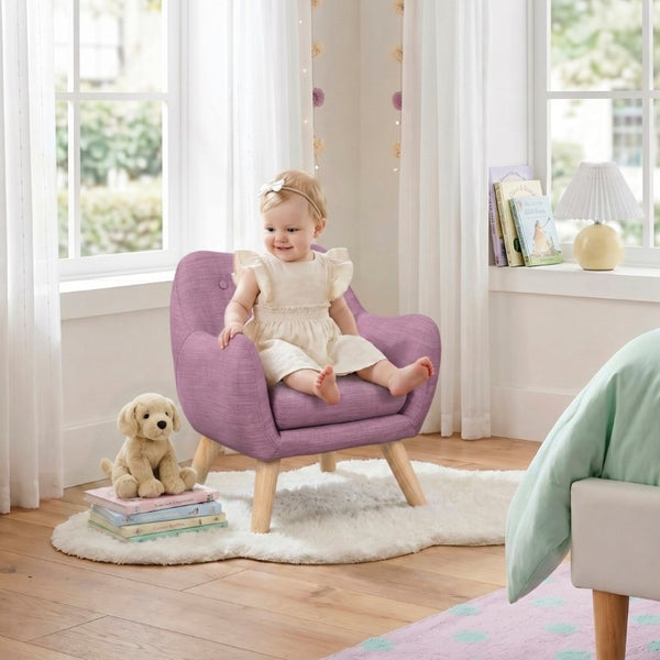 English Elm Comfortable Button Tufted Kids Armchair Plush Foam Seat Rubberwood Legs Playroom Ready B011P548186
