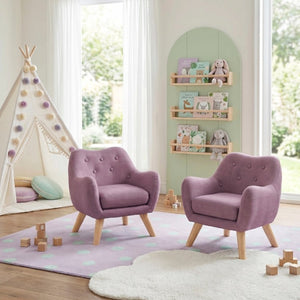 English Elm Comfortable Button Tufted Kids Armchair Plush Foam Seat Rubberwood Legs Playroom Ready B011P548186