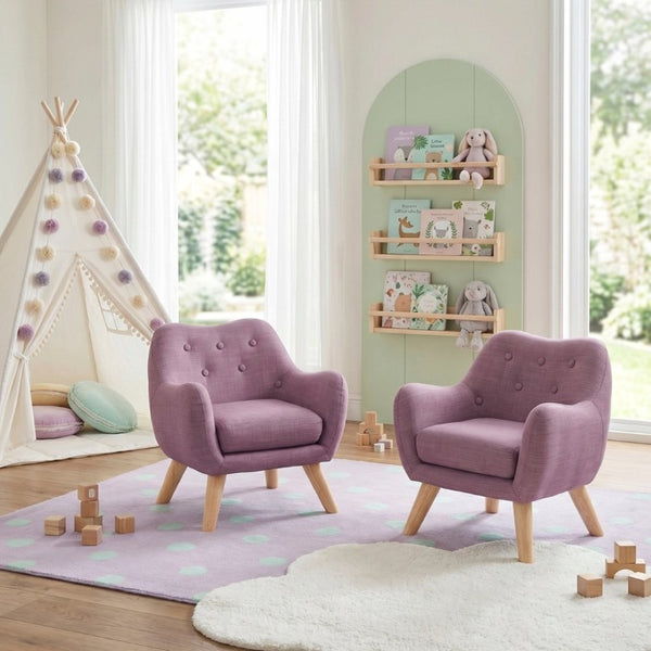English Elm Comfortable Button Tufted Kids Armchair Plush Foam Seat Rubberwood Legs Playroom Ready B011P548186