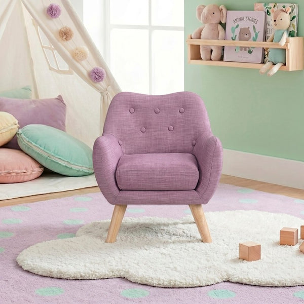 English Elm Comfortable Button Tufted Kids Armchair Plush Foam Seat Rubberwood Legs Playroom Ready B011P548186