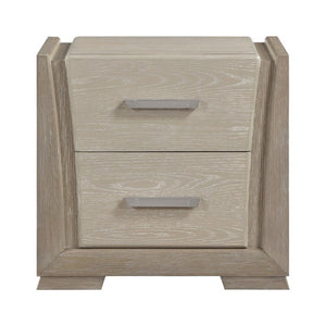 English Elm Contemporary Oak Veneer Nightstand Two Drawer Bedroom Storage with Brushed Chrome Pulls B011P548969