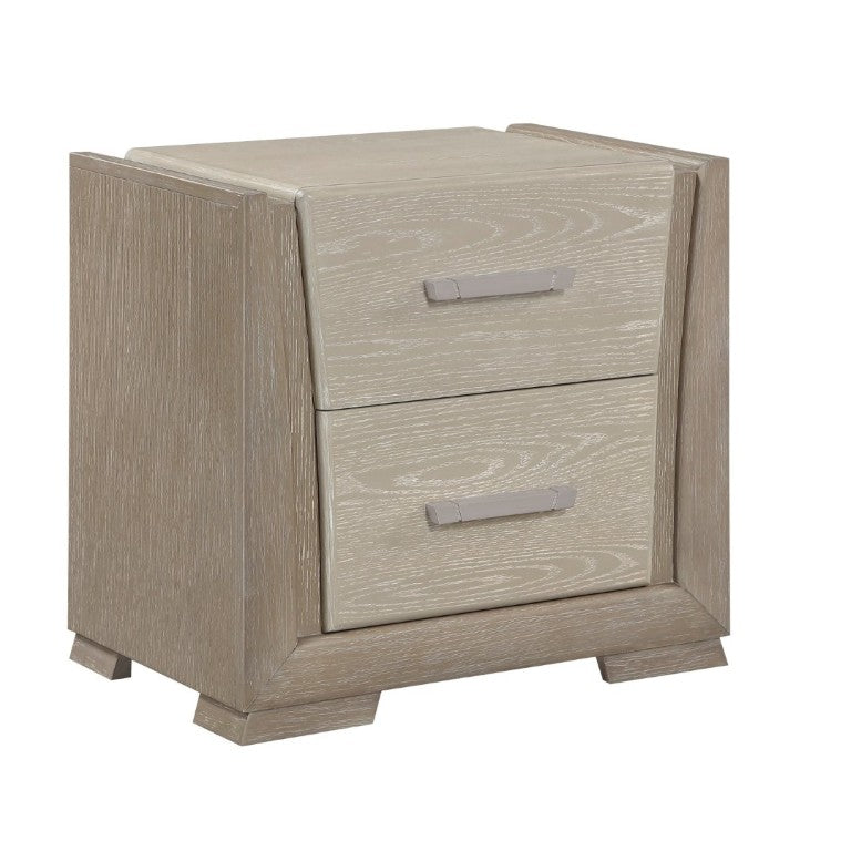 English Elm Contemporary Oak Veneer Nightstand Two Drawer Bedroom Storage with Brushed Chrome Pulls B011P548969