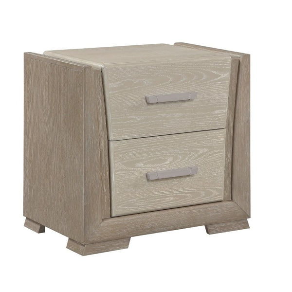 English Elm Contemporary Oak Veneer Nightstand Two Drawer Bedroom Storage with Brushed Chrome Pulls B011P548969