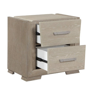 English Elm Contemporary Oak Veneer Nightstand Two Drawer Bedroom Storage with Brushed Chrome Pulls B011P548969