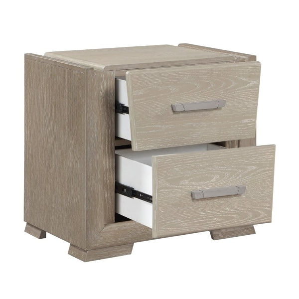 English Elm Contemporary Oak Veneer Nightstand Two Drawer Bedroom Storage with Brushed Chrome Pulls B011P548969