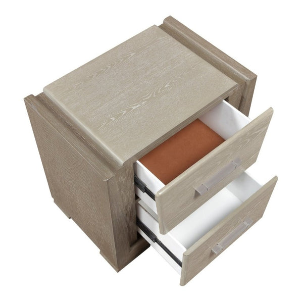 English Elm Contemporary Oak Veneer Nightstand Two Drawer Bedroom Storage with Brushed Chrome Pulls B011P548969