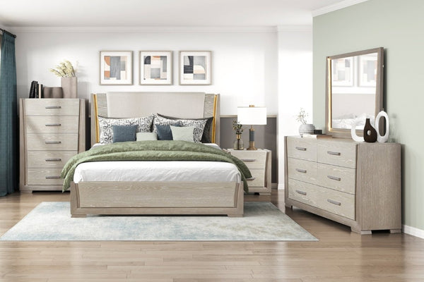 English Elm Contemporary Oak Veneer Nightstand Two Drawer Bedroom Storage with Brushed Chrome Pulls B011P548969
