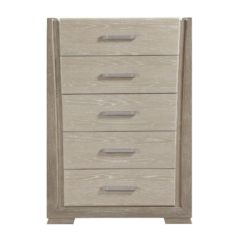 English Elm Contemporary Five Drawer Tall Chest Oak Veneer Wire Brushed Two Tone Bedroom Storage B011P548992