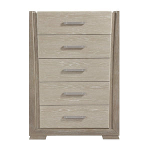 English Elm Contemporary Five Drawer Tall Chest Oak Veneer Wire Brushed Two Tone Bedroom Storage B011P548992