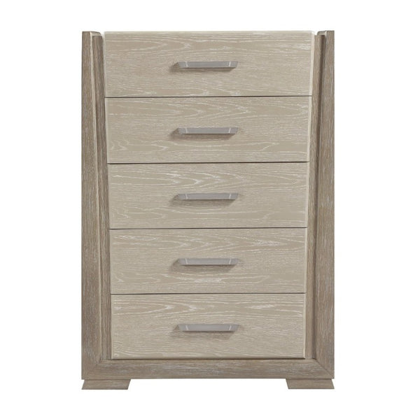 English Elm Contemporary Five Drawer Tall Chest Oak Veneer Wire Brushed Two Tone Bedroom Storage B011P548992