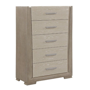 English Elm Contemporary Five Drawer Tall Chest Oak Veneer Wire Brushed Two Tone Bedroom Storage B011P548992