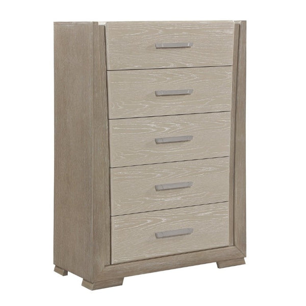 English Elm Contemporary Five Drawer Tall Chest Oak Veneer Wire Brushed Two Tone Bedroom Storage B011P548992