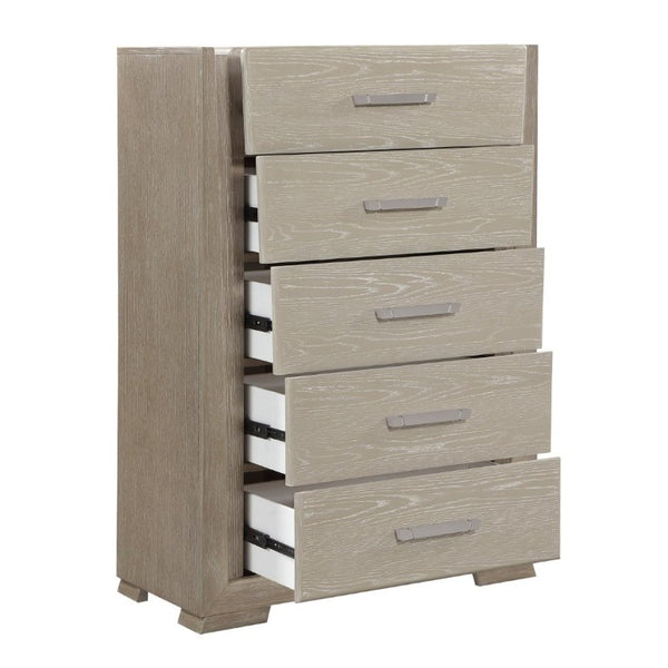 English Elm Contemporary Five Drawer Tall Chest Oak Veneer Wire Brushed Two Tone Bedroom Storage B011P548992