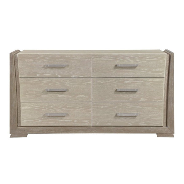 English Elm Contemporary Oak Veneer Six Drawer Dresser Wire Brushed Two Tone Finish Bedroom Storage B011P548993