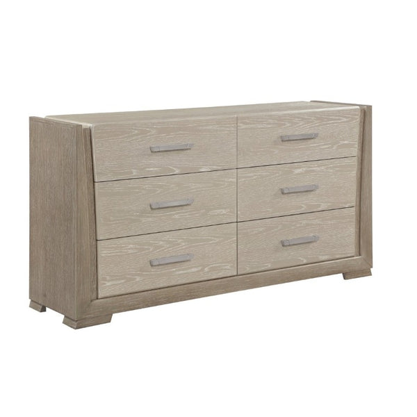 English Elm Contemporary Oak Veneer Six Drawer Dresser Wire Brushed Two Tone Finish Bedroom Storage B011P548993