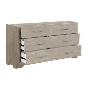 English Elm Contemporary Oak Veneer Six Drawer Dresser Wire Brushed Two Tone Finish Bedroom Storage B011P548993