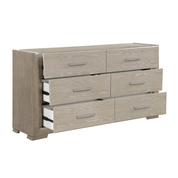 English Elm Contemporary Oak Veneer Six Drawer Dresser Wire Brushed Two Tone Finish Bedroom Storage B011P548993