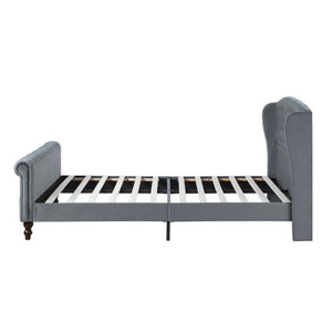 English Elm Modern Queen Platform Bed Dark Gray Velvet Tufted Wingback Headboard No Box Spring Grey B011P549019