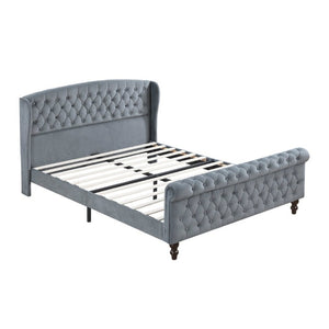 English Elm Modern Queen Platform Bed Dark Gray Velvet Tufted Wingback Headboard No Box Spring Grey B011P549019