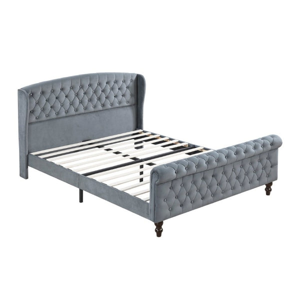 English Elm Modern Queen Platform Bed Dark Gray Velvet Tufted Wingback Headboard No Box Spring Grey B011P549019