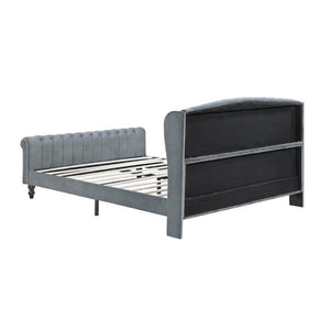 English Elm Modern Queen Platform Bed Dark Gray Velvet Tufted Wingback Headboard No Box Spring Grey B011P549019