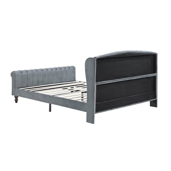 English Elm Modern Queen Platform Bed Dark Gray Velvet Tufted Wingback Headboard No Box Spring Grey B011P549019