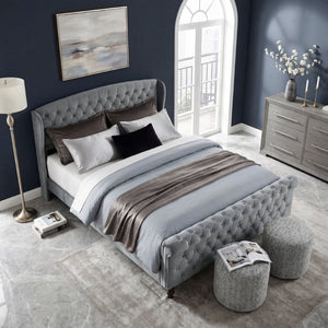 English Elm Modern Queen Platform Bed Dark Gray Velvet Tufted Wingback Headboard No Box Spring Grey B011P549019