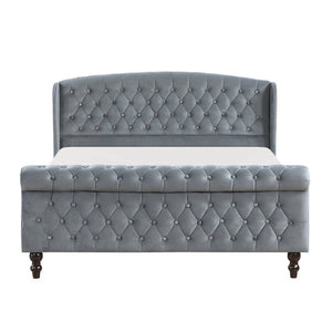 English Elm Modern Queen Platform Bed Dark Gray Velvet Tufted Wingback Headboard No Box Spring Grey B011P549019