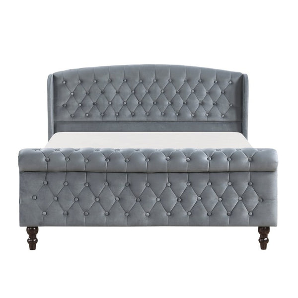 English Elm Modern Queen Platform Bed Dark Gray Velvet Tufted Wingback Headboard No Box Spring Grey B011P549019