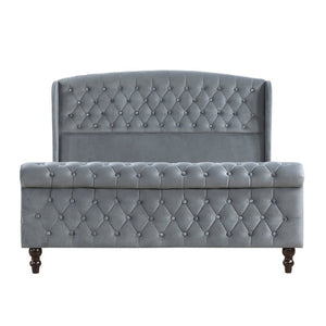 English Elm Modern Queen Platform Bed Dark Gray Velvet Tufted Wingback Headboard No Box Spring Grey B011P549019