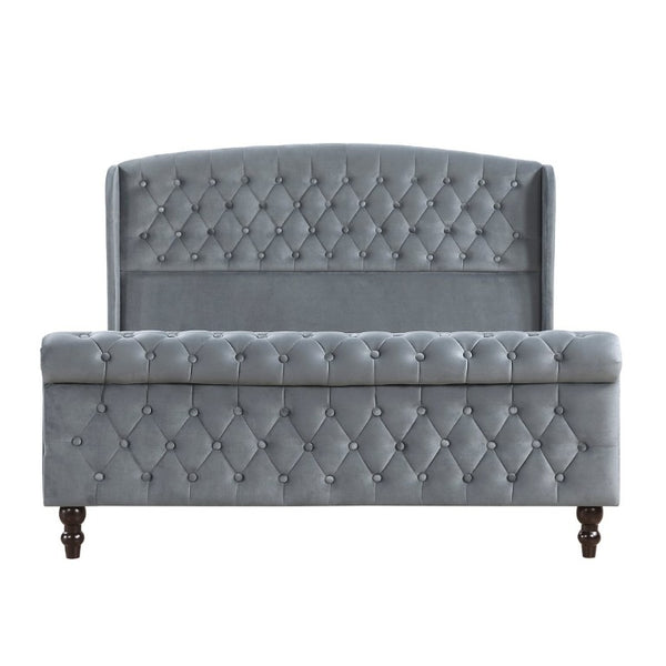 English Elm Modern Queen Platform Bed Dark Gray Velvet Tufted Wingback Headboard No Box Spring Grey B011P549019