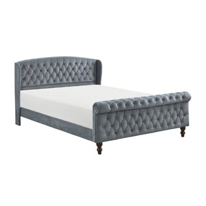 English Elm Modern Queen Platform Bed Dark Gray Velvet Tufted Wingback Headboard No Box Spring Grey B011P549019