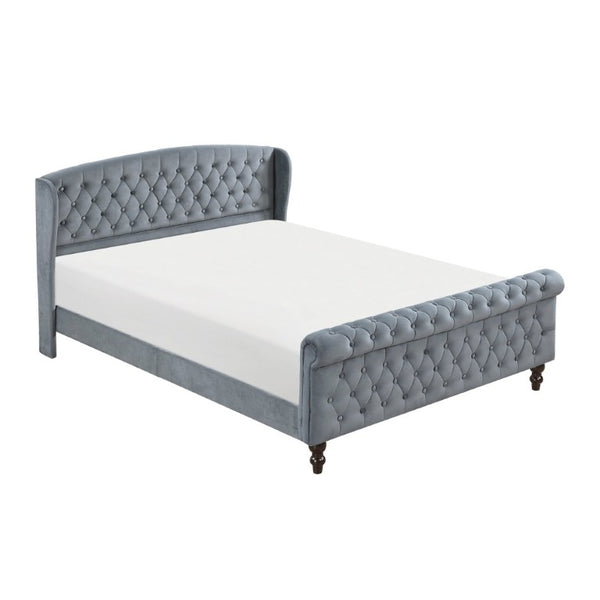 English Elm Modern Queen Platform Bed Dark Gray Velvet Tufted Wingback Headboard No Box Spring Grey B011P549019