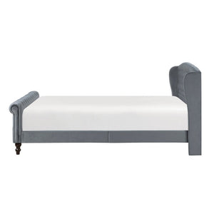 English Elm Modern Queen Platform Bed Dark Gray Velvet Tufted Wingback Headboard No Box Spring Grey B011P549019